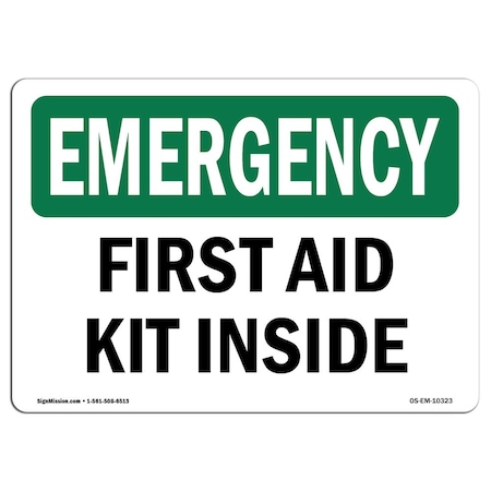 Signmission OSHA Emergency Sign, 10" Height, Aluminum, First Aid Kit Inside, Landscape, EM-A-1014-L-10323 OS-EM-A-1014-L-10323